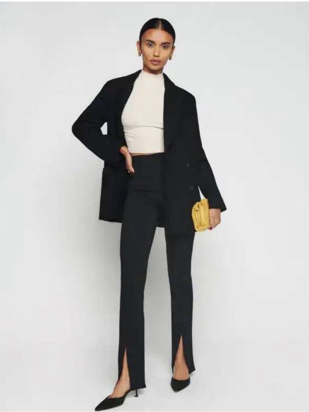 Reformation Black Front Slit Stretch Pants High Rise